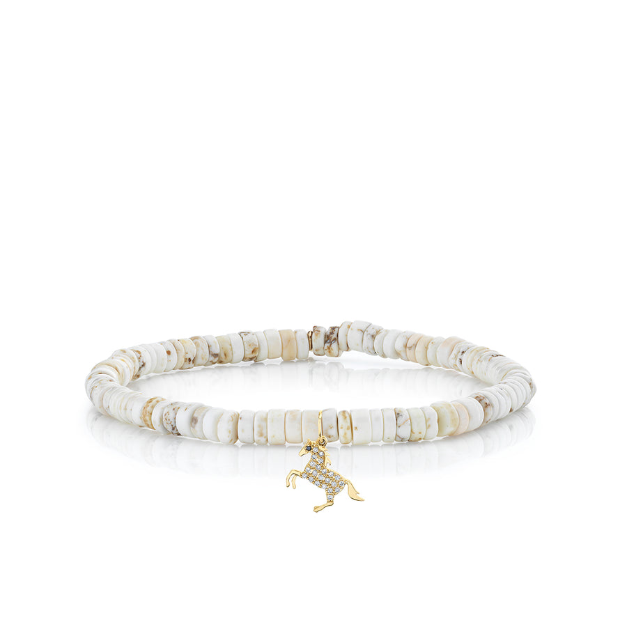Gold & Diamond Small Horse on White Turquoise Heishi - Sydney Evan Fine Jewelry
