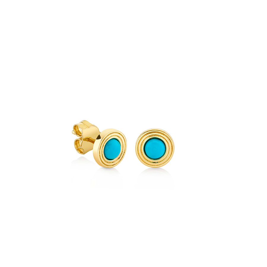 Gold & Turquoise Fluted Single Stone Stud - Sydney Evan Fine Jewelry