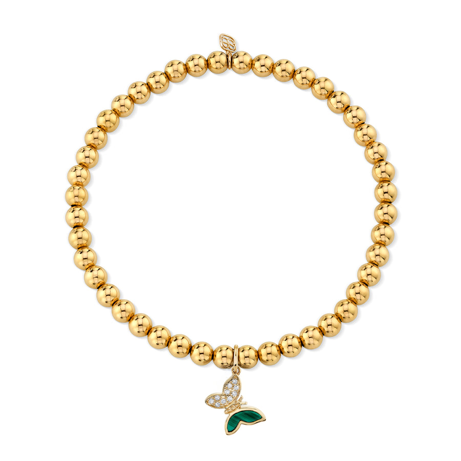 Gold & Diamond Malachite Inlay Butterfly on Gold Beads - Sydney Evan Fine Jewelry