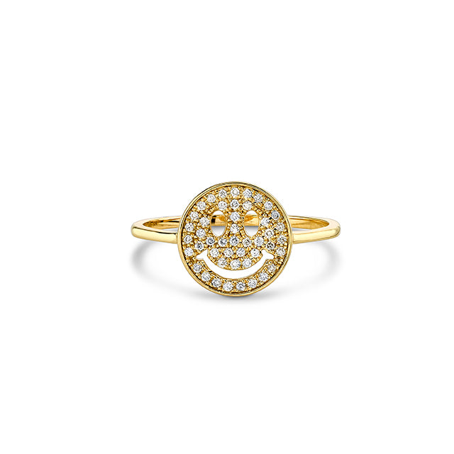 Gold & Pavé Diamond Small Happy Face Ring - Sydney Evan Fine Jewelry