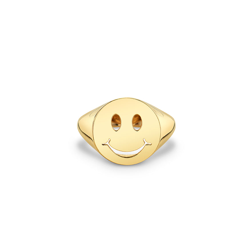 Pure Gold Happy Face Signet Ring - Sydney Evan Fine Jewelry