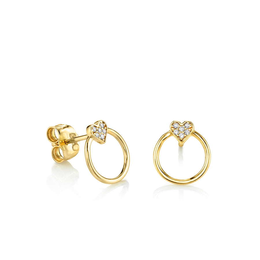 Kids Collection Gold & Diamond Heart with Circle Stud - Sydney Evan Fine Jewelry