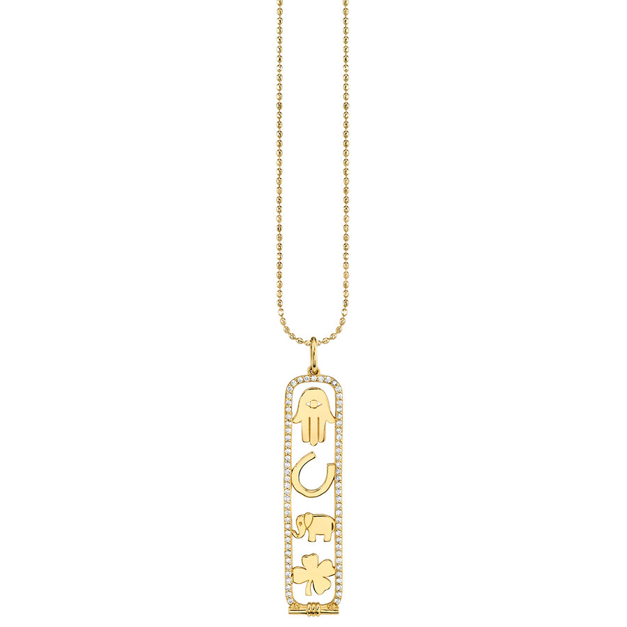 Gold & Diamond Luck and Protection Long Cartouche Charm - Sydney Evan Fine Jewelry
