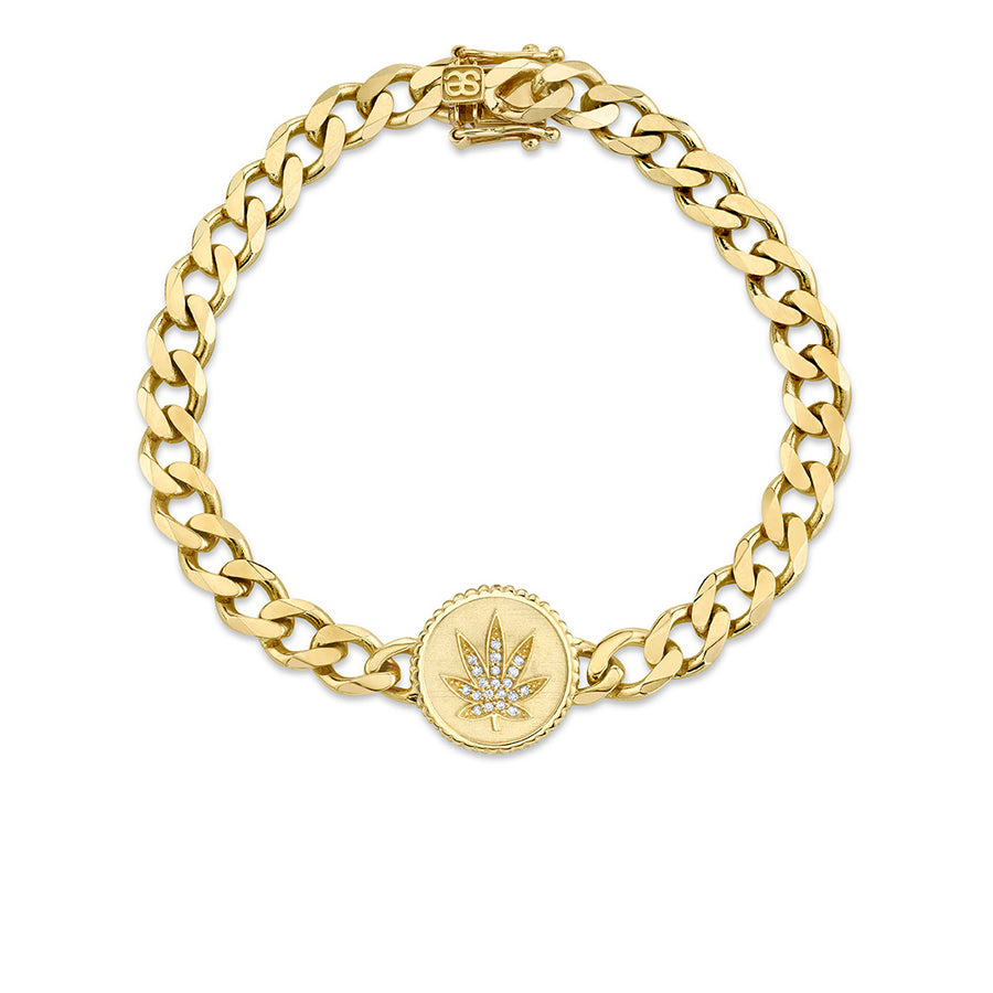 Gold & Diamond Pot Leaf Coin Bracelet - Sydney Evan Fine Jewelry