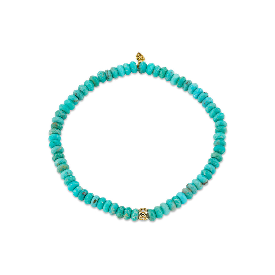 Gold & Diamond Tiny Daisy Rondelle on Natural Turquoise - Sydney Evan Fine Jewelry