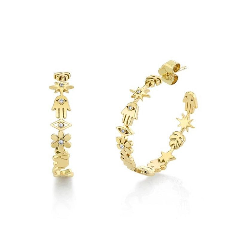 Gold & Diamond Medium Icon Hoops - Sydney Evan Fine Jewelry