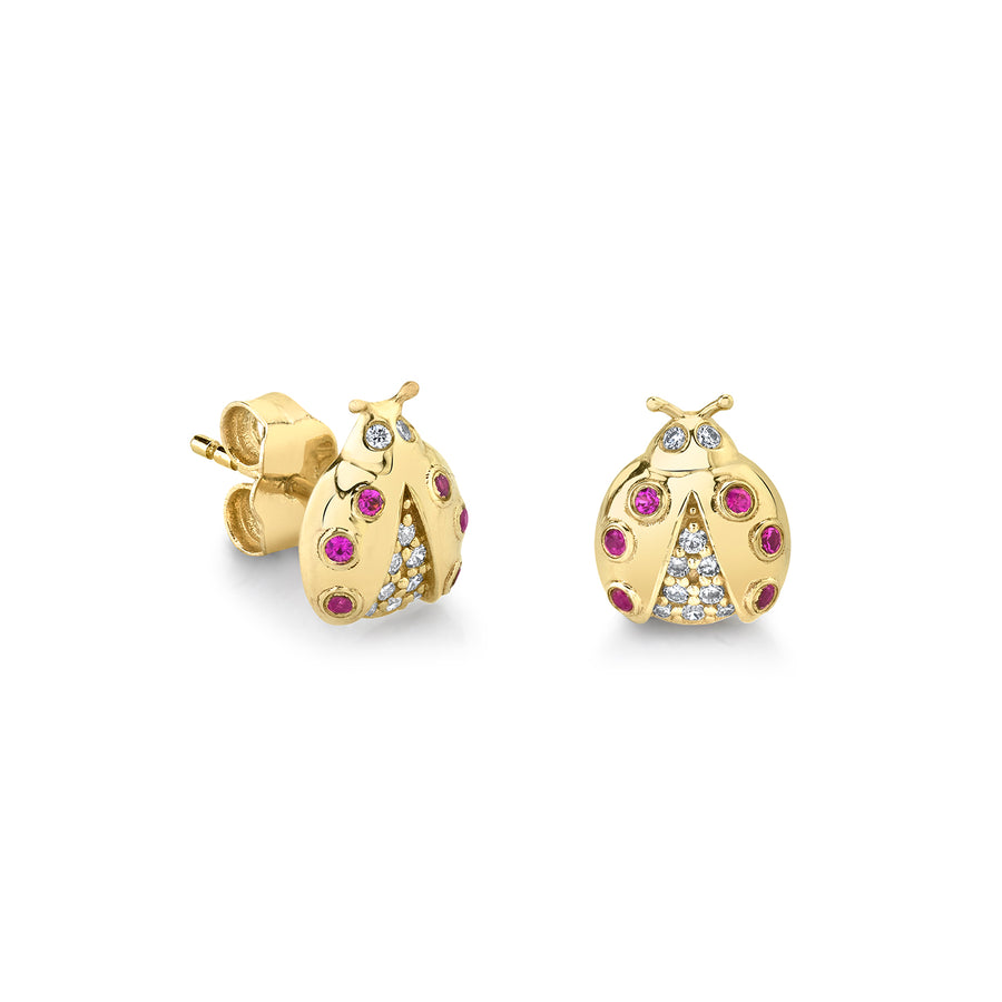 Gold & Diamond Small Open Wings Ladybug Stud - Sydney Evan Fine Jewelry