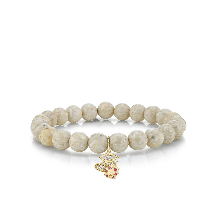 Gold & Diamond Love, Luck & Protection on Cream Jasper - Sydney Evan Fine Jewelry