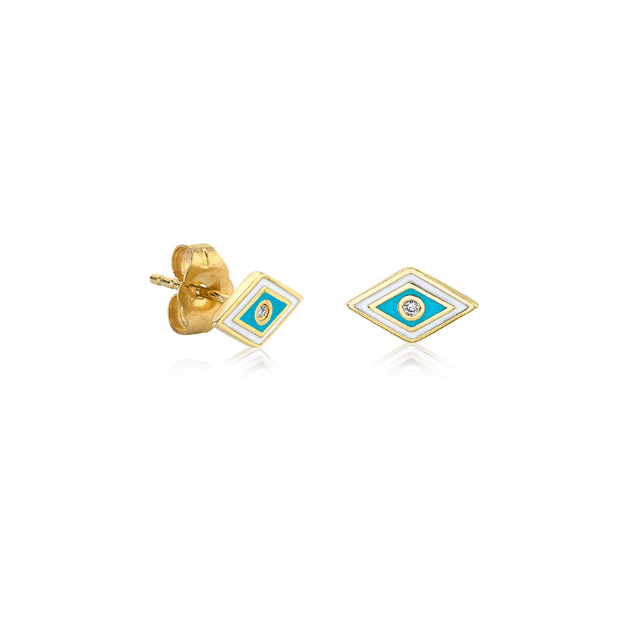 Gold & Diamond Tiny Enamel Groovy Evil Eye Stud - Sydney Evan Fine Jewelry