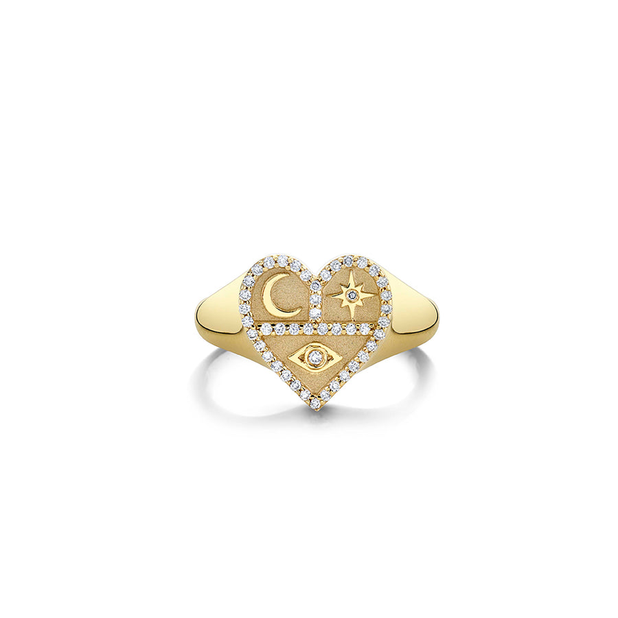 Gold & Diamond Small Heart Tricon Signet Ring - Sydney Evan Fine Jewelry