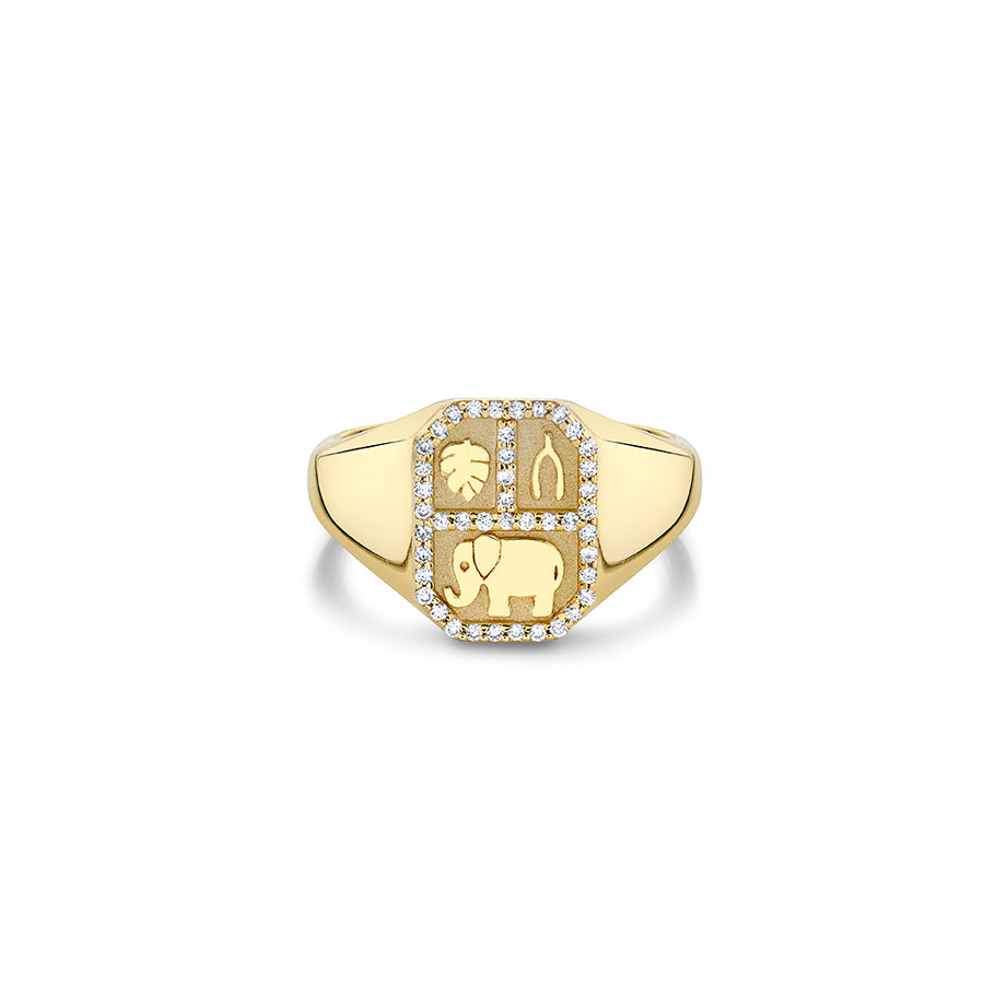 Gold & Diamond Small Rectangular Tricon Signet Ring - Sydney Evan Fine Jewelry