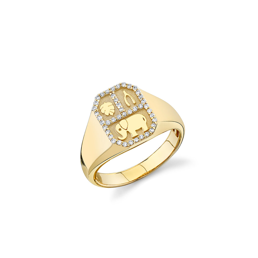 Gold & Diamond Small Rectangular Tricon Signet Ring - Sydney Evan Fine Jewelry