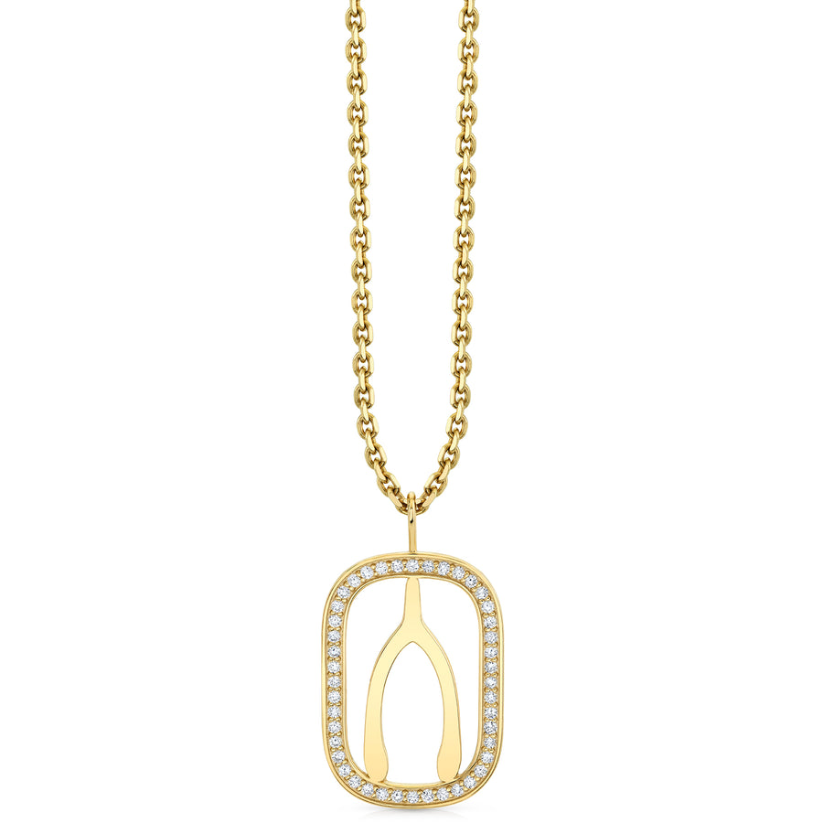 Gold & Diamond Large Wishbone Open Icon Charm - Sydney Evan Fine Jewelry