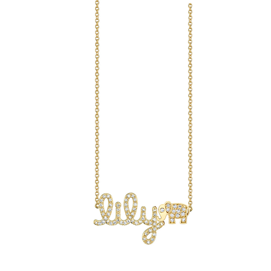 Gold & Diamond Small Custom Script Elephant Icon Necklace - Sydney Evan Fine Jewelry