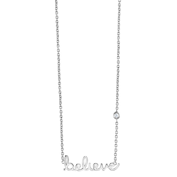 Gold Plated Sterling Silver Believe Necklace with Bezel Set Diamond - Sydney Evan Fine Jewelry