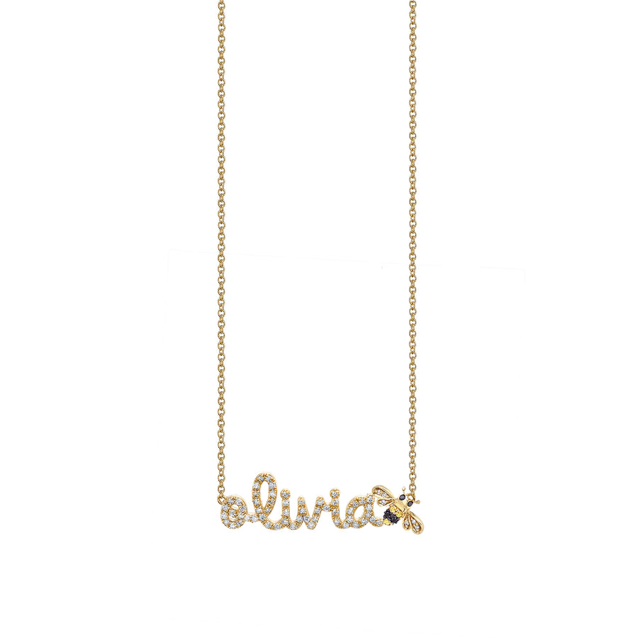 Gold & Diamond Custom Script Bee Icon Necklace - Sydney Evan Fine Jewelry