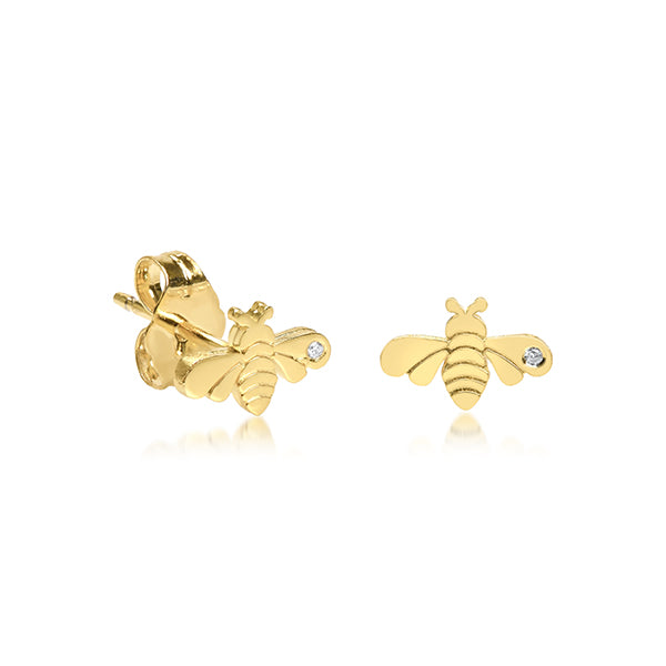 Gold Plated Sterling Silver Bee Stud Earrings - Sydney Evan Fine Jewelry