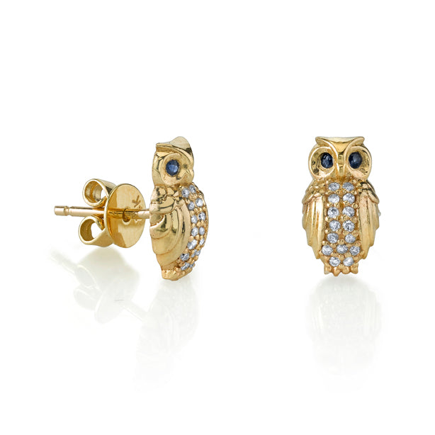 Gold & Diamond Owl Studs - Sydney Evan Fine Jewelry