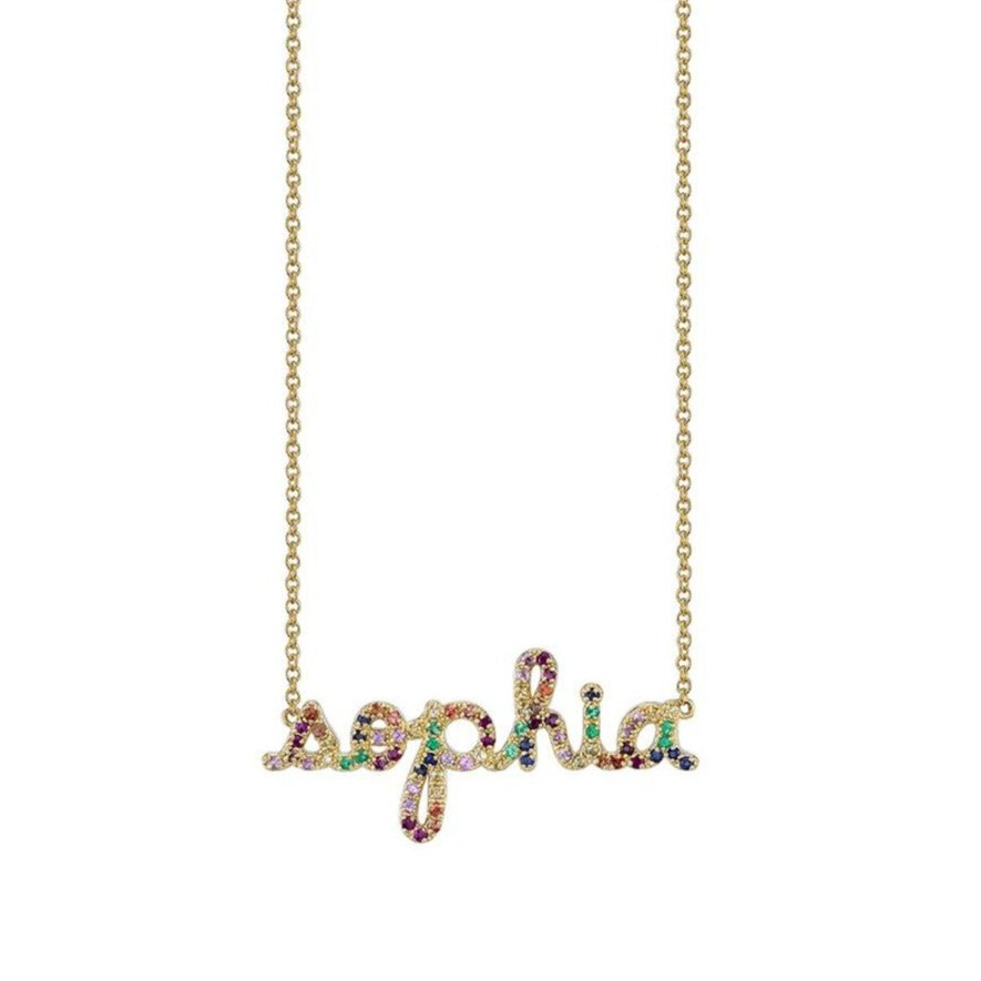 Gold & Rainbow Custom Script Necklace - Sydney Evan Fine Jewelry