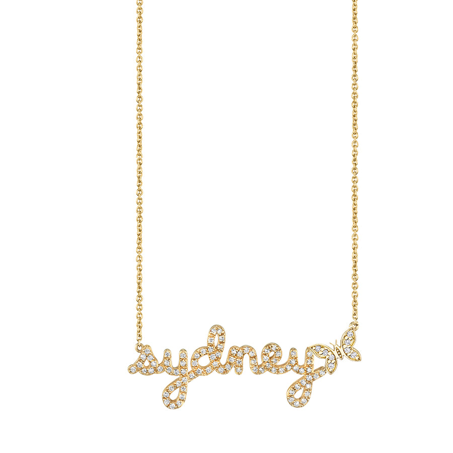 Gold & Diamond Small Custom Script Butterfly Icon Necklace - Sydney Evan Fine Jewelry