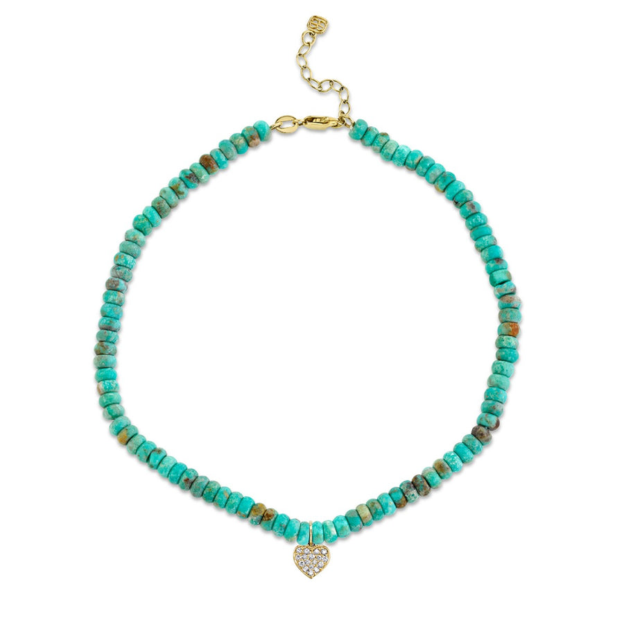 Gold & Diamond Heart on natural Turquoise Anklet - Sydney Evan Fine Jewelry