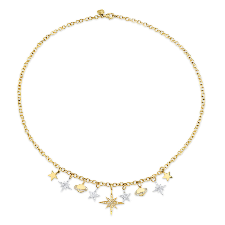 Gold & Diamond Stars & Planets Multi-Charm Necklace - Sydney Evan Fine Jewelry