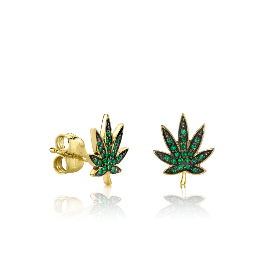 Gold & Emerald Small Pot Leaf Stud - Sydney Evan Fine Jewelry