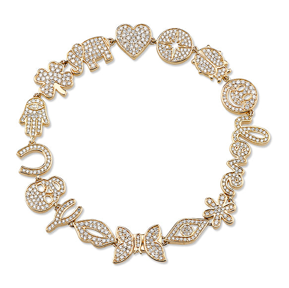 Gold & Pavé Diamond Multi-Icon Bracelet - Sydney Evan Fine Jewelry