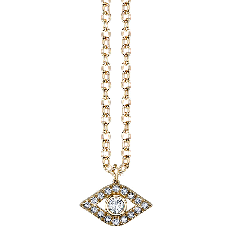 Gold & Diamond Extra Large Bezel Evil Eye Charm - Sydney Evan Fine Jewelry