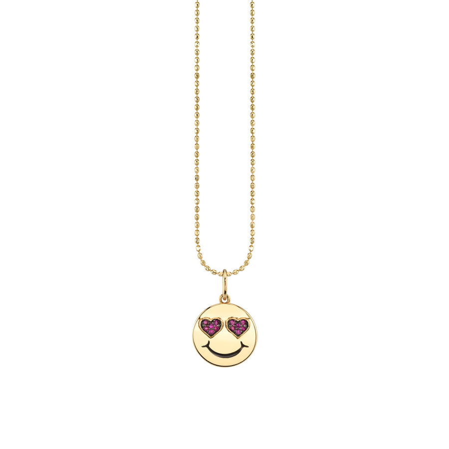 Gold & Ruby Heart Eyes Happy Face Charm - Sydney Evan Fine Jewelry