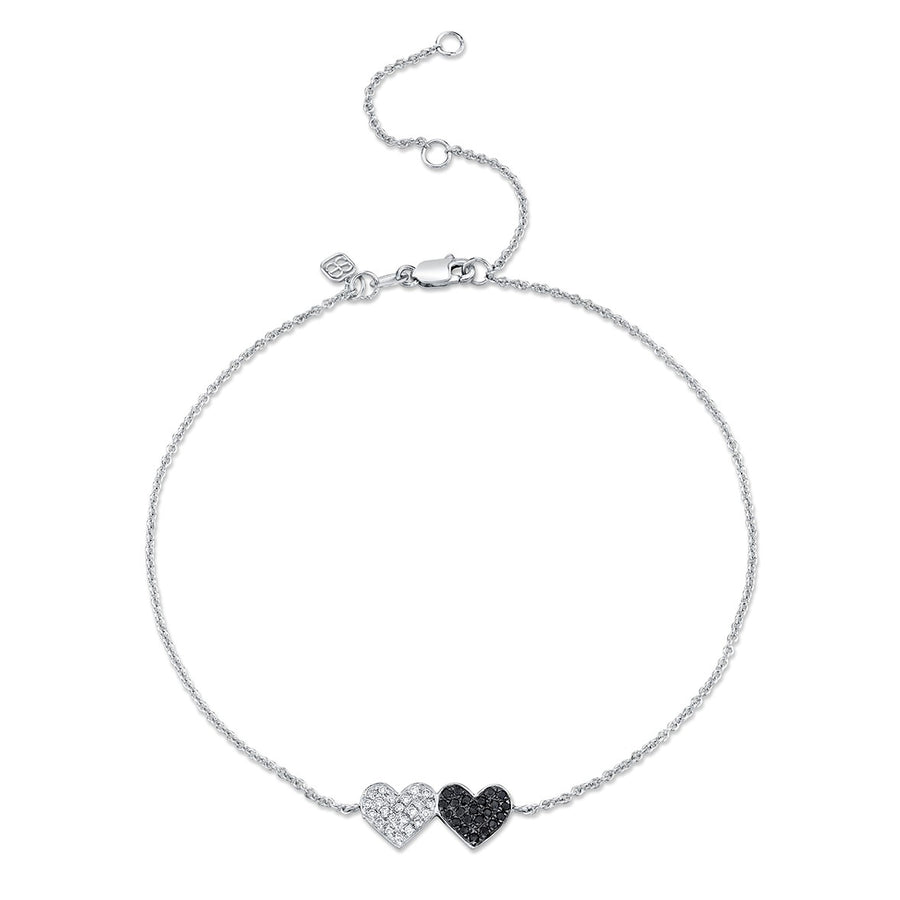 White Gold & Diamond Medium Double Heart Anklet - Sydney Evan Fine Jewelry