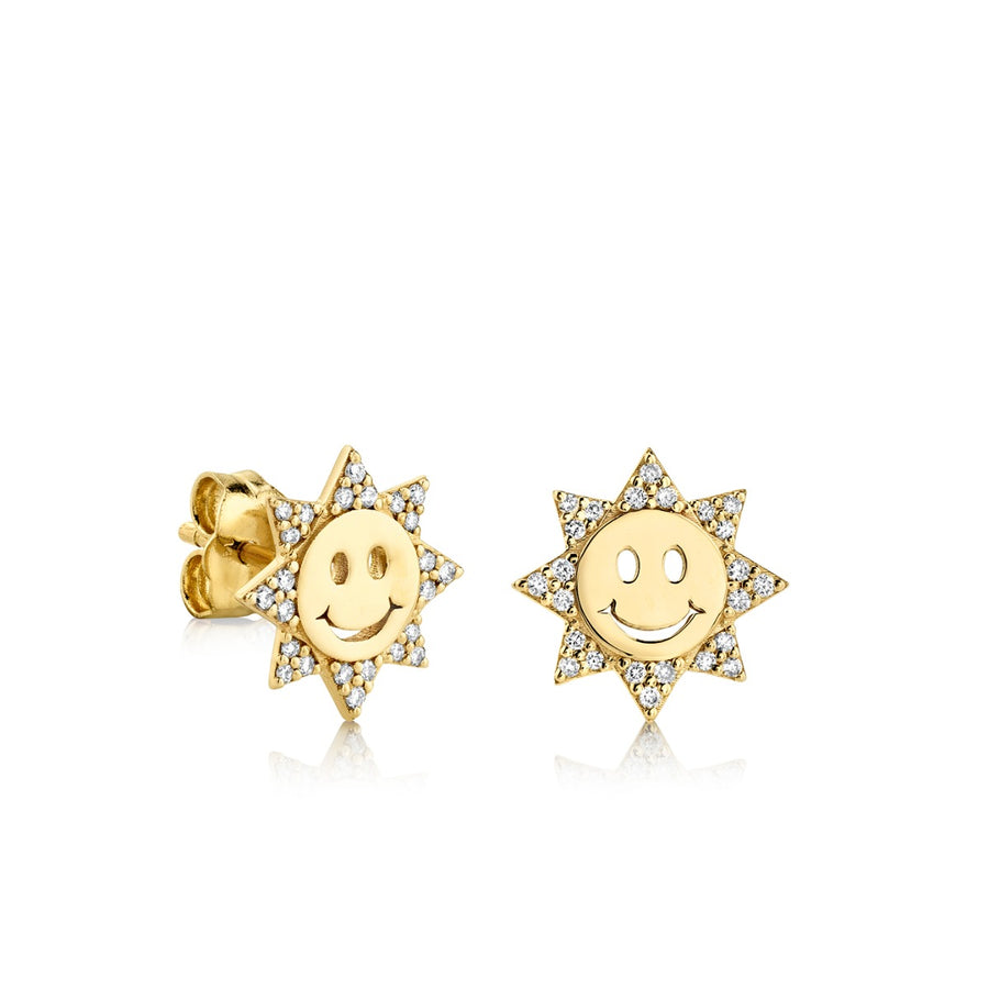 Gold & Diamond Happy Face Sun Stud - Sydney Evan Fine Jewelry