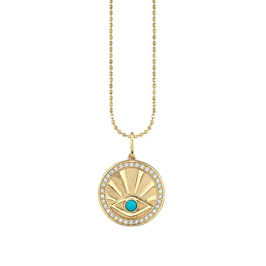 Gold Diamond & Turquoise Evil Eye with Rays Coin Charm - Sydney Evan Fine Jewelry