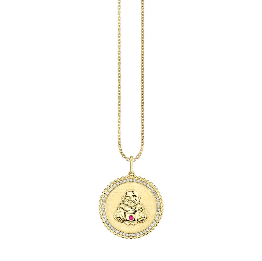 Gold Diamond & Ruby Buddha Coin Charm - Sydney Evan Fine Jewelry