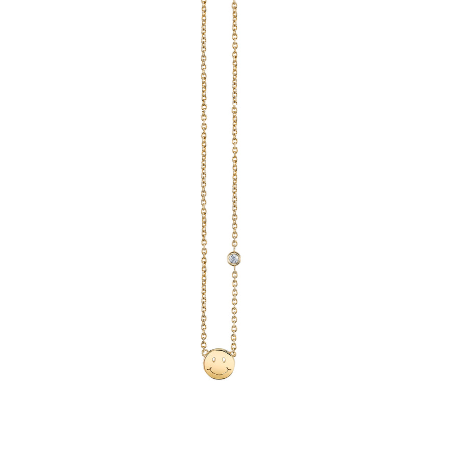 Gold Plated Sterling Silver Happy Face Necklace with Bezel Set Diamond - Sydney Evan Fine Jewelry