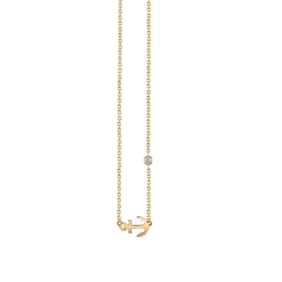 Gold Plated Sterling Silver Anchor Necklace with Bezel Set Diamond - Sydney Evan Fine Jewelry