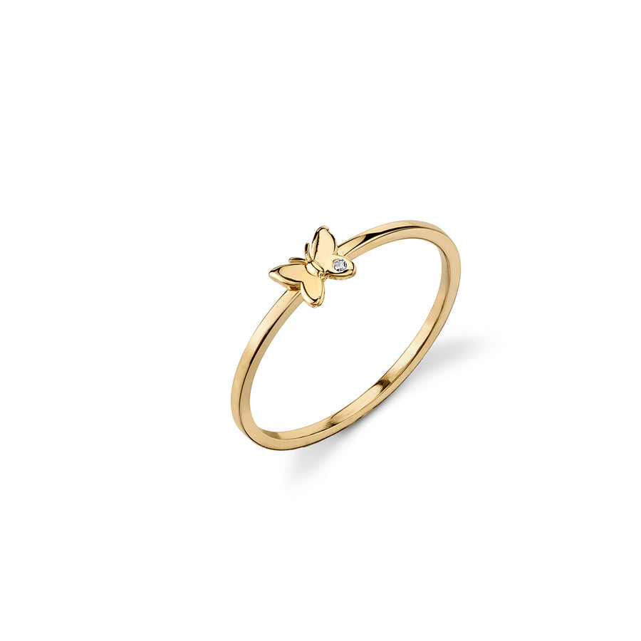 Gold Plated Sterling Silver Butterfly Ring With Bezel Set Diamond - Sydney Evan Fine Jewelry