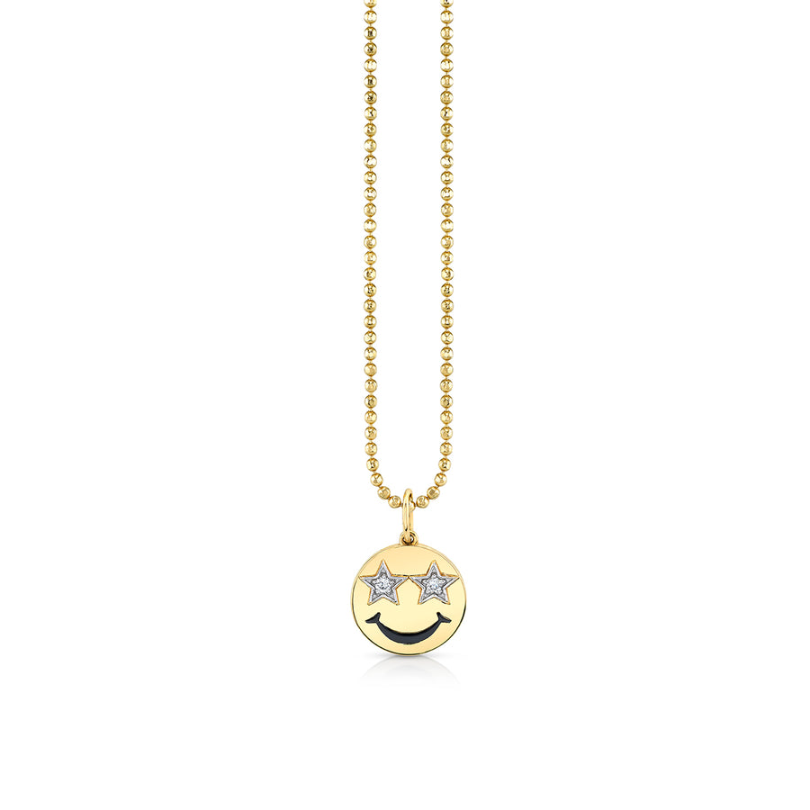Gold & Diamond Star Eyes Happy Face Charm - Sydney Evan Fine Jewelry