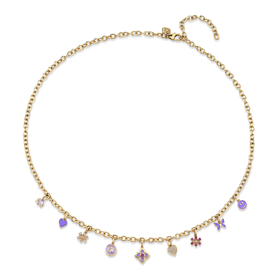 Gold & Amethyst Enamel Multi-Charm Necklace - Sydney Evan Fine Jewelry