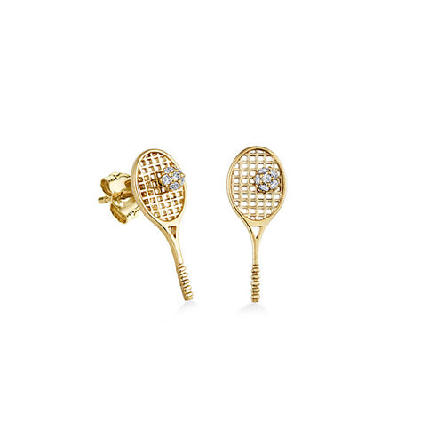 Kids Collection Gold & Diamond Tennis Racquet Stud - Sydney Evan Fine Jewelry