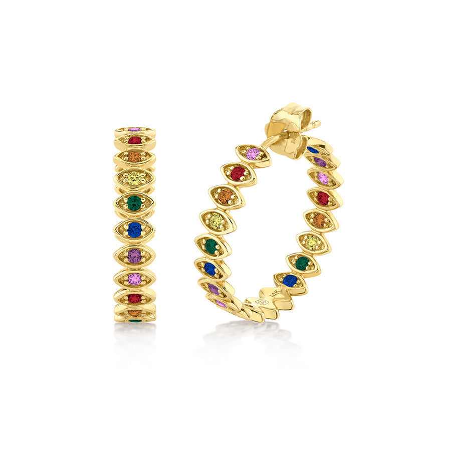Gold & Rainbow Marquise Eye Medium Hoops - Sydney Evan Fine Jewelry