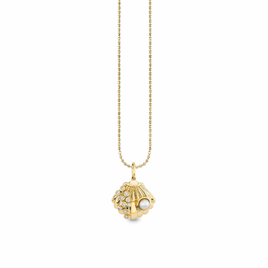 Gold & Diamond Pearl Clam Shell Charm - Sydney Evan Fine Jewelry