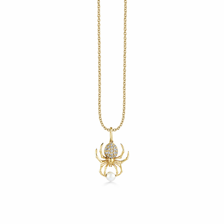 Gold & Diamond Spider Pearl Charm - Sydney Evan Fine Jewelry