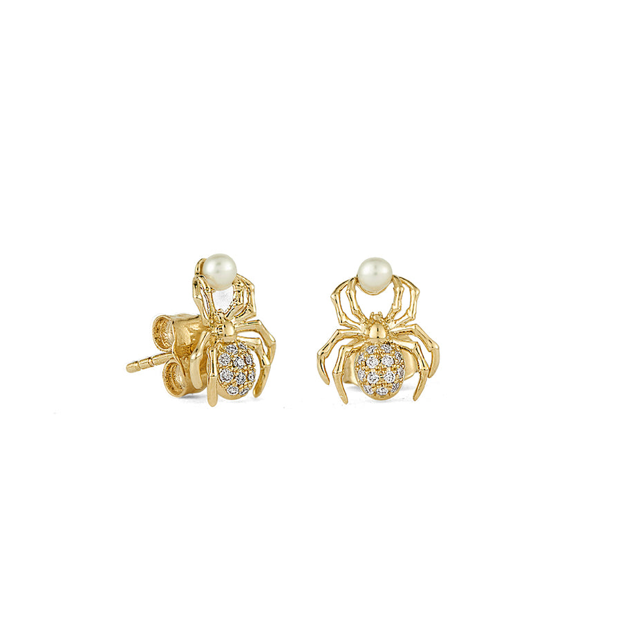 Gold & Diamond Spider Pearl Stud - Sydney Evan Fine Jewelry