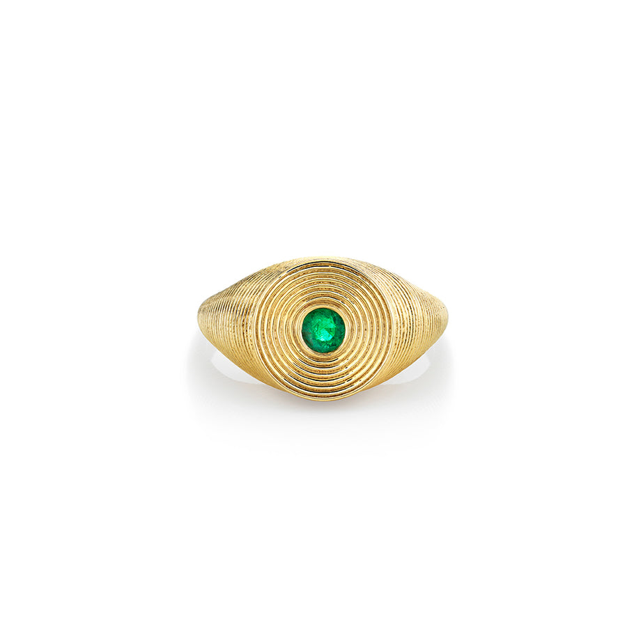 Gold & Emerald Large Fluted Signet Ring - Sydney Evan Fine Jewelry