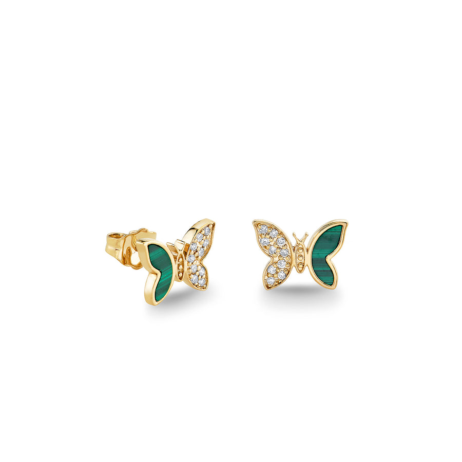 Gold & Diamond Tiny Butterfly Malachite Stud - Sydney Evan Fine Jewelry