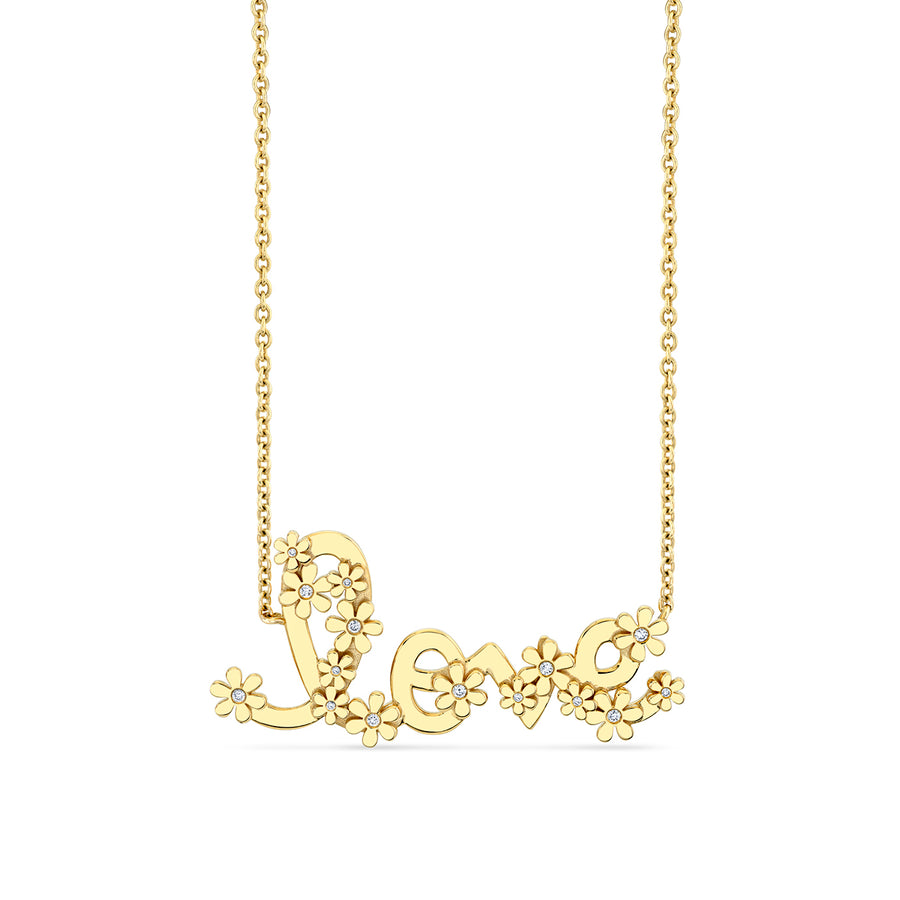 Gold & Diamond Daisy Love Script Necklace - Sydney Evan Fine Jewelry