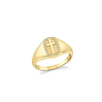 Men's Collection Gold & Diamond Cross Icon Signet Ring - Sydney Evan Fine Jewelry
