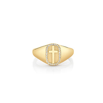 Men's Collection Gold & Diamond Cross Icon Signet Ring - Sydney Evan Fine Jewelry