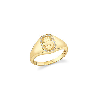 Men's Collection Gold & Diamond Hamsa Icon Signet Ring - Sydney Evan Fine Jewelry
